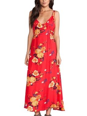 Free People Red Floral Maxi Dress with Open Back